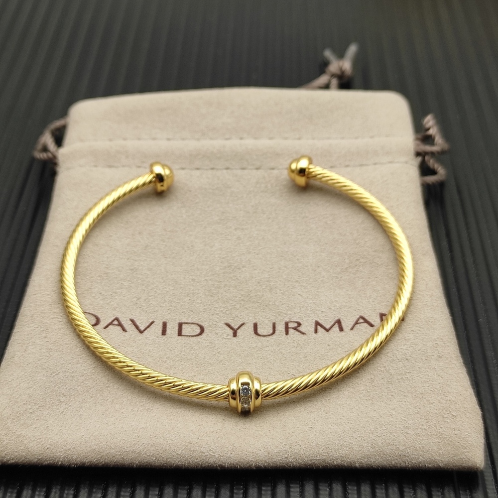 David Yurman 3mm gold beaded white diamond bracelet